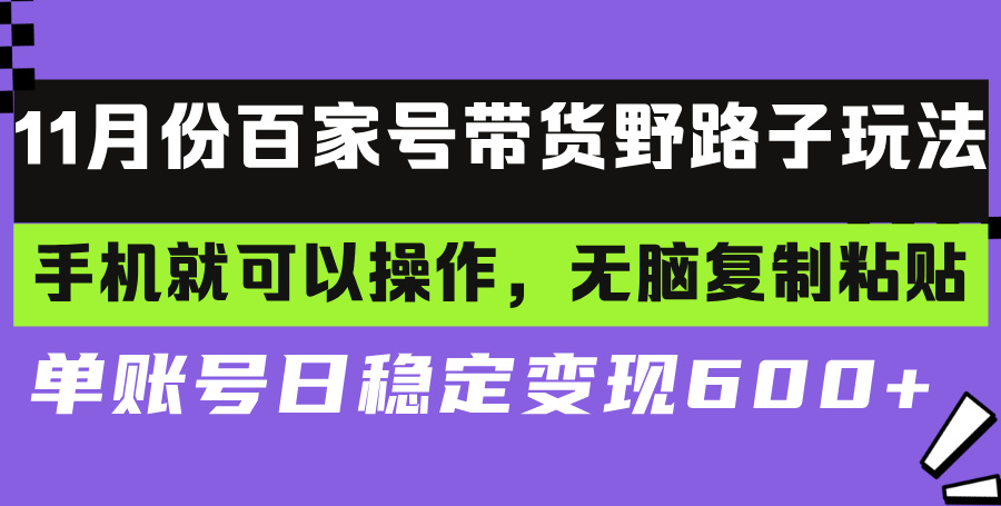 百家号带货野路子玩法 手机就可以操作，无脑复制粘贴 单账号日稳定变现…-艾客创业网