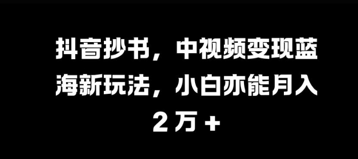 抖音抄书，中视频变现蓝海新玩法，小白亦能月入 过W【揭秘】-艾客创业网