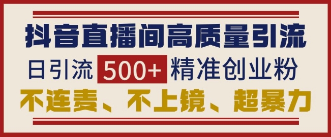 抖音直播间引流创业粉，无需连麦、不用上镜、超暴力，日引流500+高质量精准创业粉-艾客创业网