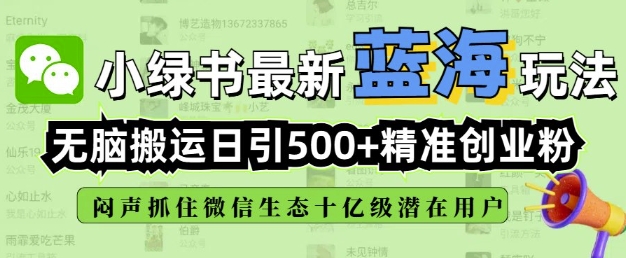 小绿书无脑搬运引流，全自动日引500精准创业粉，微信生态内又一个闷声发财的机会-艾客创业网