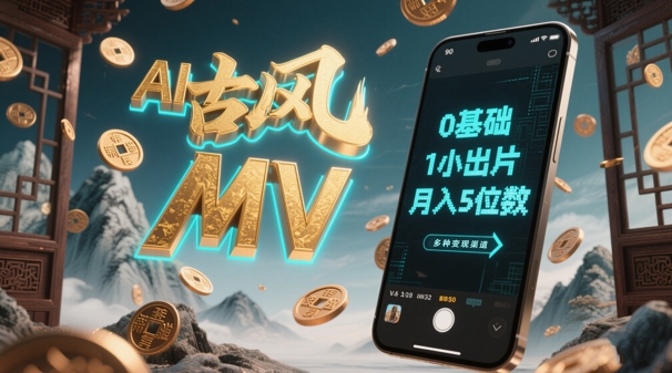 AI一键生成古风音乐MV，0剪辑基础1小时出片，多种变现渠道，一部手机月入5位数-艾客创业网