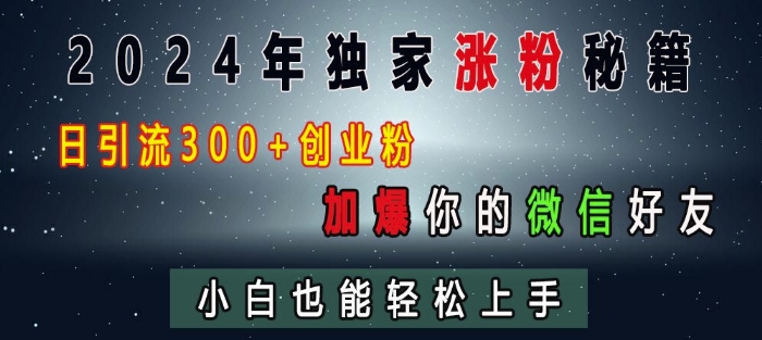 2024年独家涨粉秘籍，日引流300+创业粉，加爆你的微信好友，小白也能轻松上手-艾客创业网