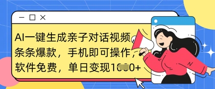 AI一键生成亲子对话视频，条条爆款，一部手机即可操作，单日变现数张-艾客创业网