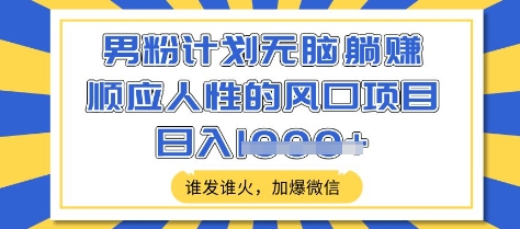 男粉计划无脑躺Z，顺应人性的风口项目，谁发谁火，加爆微信，日入多张【揭秘】-艾客创业网