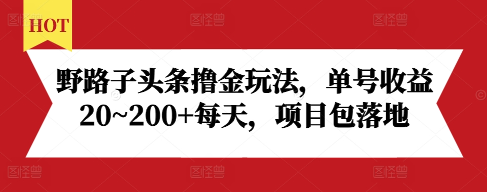 野路子头条撸金玩法，单号收益20~200+每天，项目包落地-艾客创业网