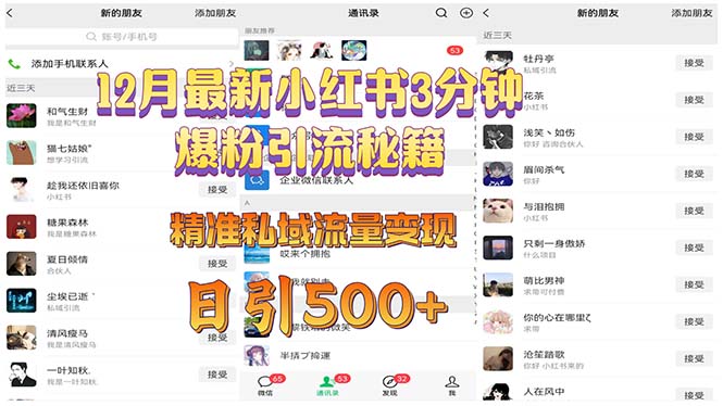 12月最新小红书3分钟爆粉引流秘籍 精准私域流量变现 日引500+-艾客创业网
