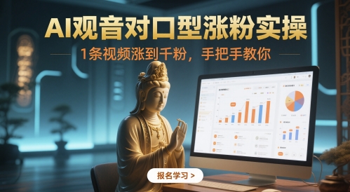 AI观音对口型涨粉实操，1条视频涨到千粉，手把手教你-艾客创业网