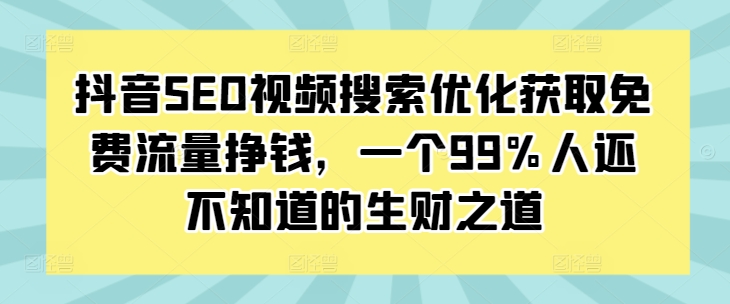 抖音SEO视频搜索优化获取免费流量挣钱，一个99%人还不知道的生财之道-艾客创业网