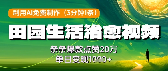 利用AI免费制作田园生活治愈视频，条条爆款点赞20W，单日变现几张-艾客创业网