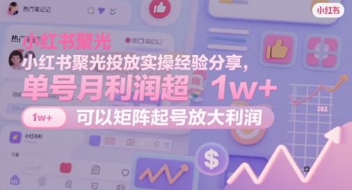 小红书聚光投放实操经验分享，单号月利润超1w+，可以矩阵起号放大利润-艾客创业网