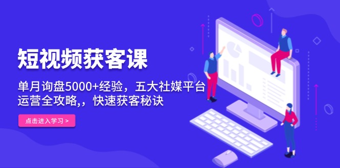短视频获客课，单月询盘5000+经验，五大社媒平台运营全攻略,，快速获客…-艾客创业网