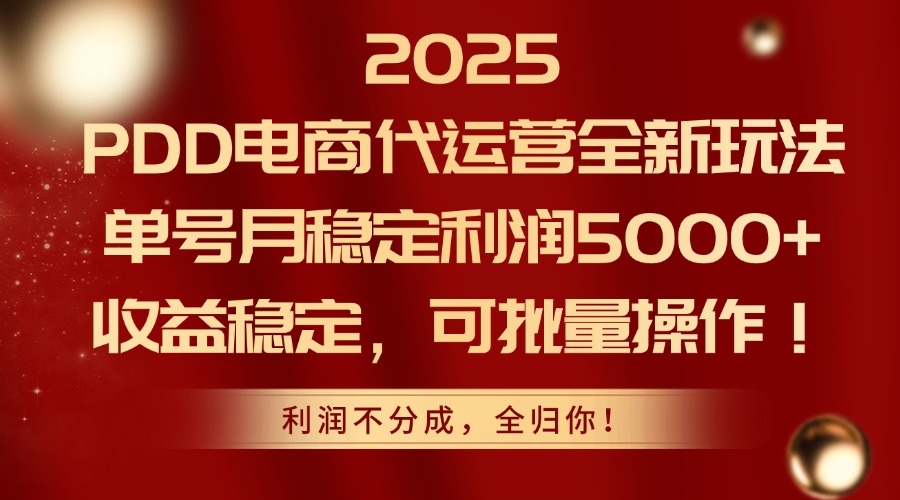 2025PDD电商代运营全新玩法，单号月稳定利润5000+，收益稳定，可批量操作-艾客创业网