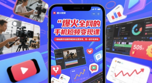 爆火全网的手机短视频变现课，0基础教你拍摄剪辑涨粉运营变现，用一部手机挣钱-艾客创业网