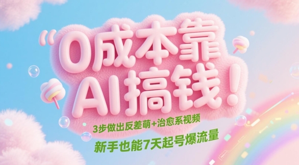 0成本靠AI搞钱！3步做出反差萌+治愈系视频，新手也能7天起号爆流量-艾客创业网
