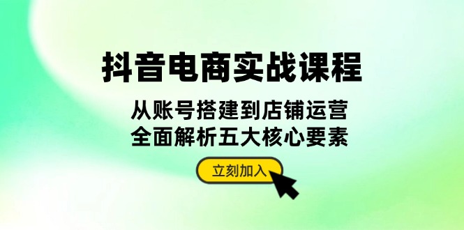 抖音 电商实战课程：从账号搭建到店铺运营，全面解析五大核心要素-艾客创业网