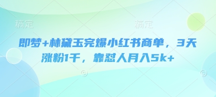 即梦+林黛玉完爆小红书商单，3天涨粉1千，靠怼人月入5k+-艾客创业网