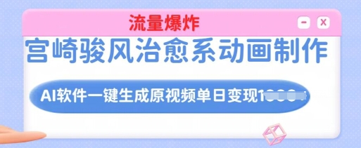宫崎骏风治愈系动画制作，AI软件一键生成原创视频流量爆炸，单日变现多张，详细实操流程-艾客创业网
