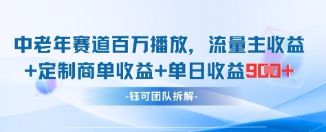 中老年赛道百万播放+流量主收益+定制收益，单日收益9张-艾客创业网
