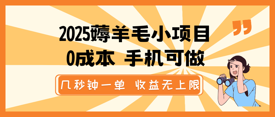 2025薅羊毛小项目，0成本 手机可做，几秒钟一单，收益无上限-艾客创业网
