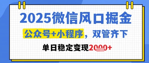 2025微信风口掘金，公众号+小程序双管齐下，单日稳定变现1k+【揭秘】-艾客创业网