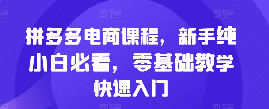 拼多多电商课程，新手纯小白必看，零基础教学快速入门-艾客创业网