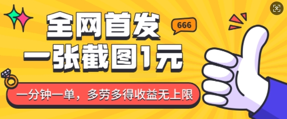 全网首发，一张截图1块钱，一分钟一单，多劳多得，收益无上限-艾客创业网