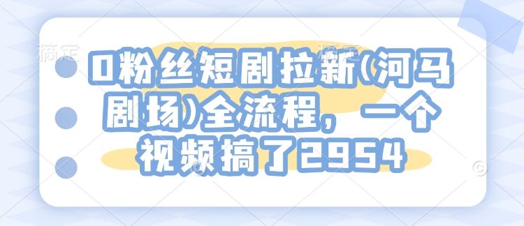 0粉丝短剧拉新(河马剧场)全流程，一个视频搞了2954-艾客创业网