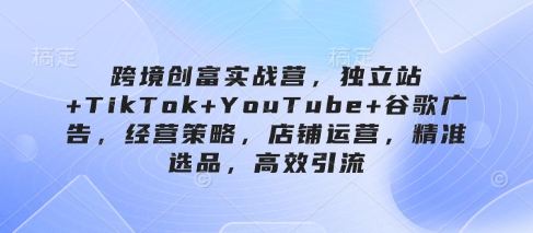 跨境创富实战营，独立站+TikTok+YouTube+谷歌广告，经营策略，店铺运营，精准选品，高效引流-艾客创业网