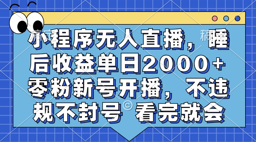 小程序无人直播，睡后收益单日2000+ 零粉新号开播，不违规不封号 看完就会-艾客创业网