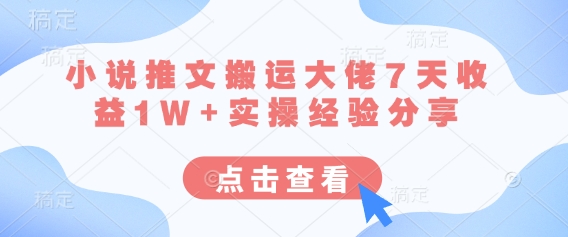 小说推文搬运大佬7天收益1W+实操经验分享-艾客创业网