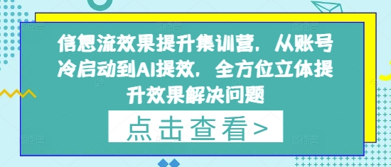 信息流效果提升集训营，从账号冷启动到AI提效，全方位立体提升效果解决问题-艾客创业网