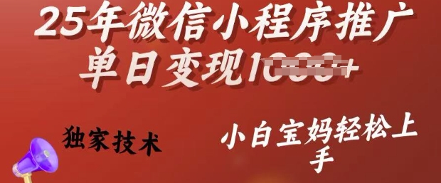25年微信小程序推广单日变现多张，独家技术，小白宝妈轻松上手【揭秘】-艾客创业网