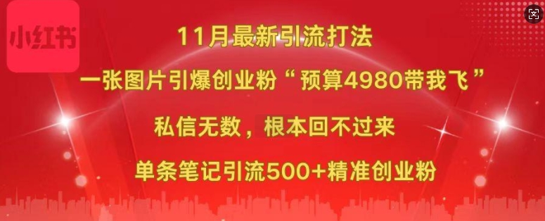 小红书11月最新图片打粉，一张图片引爆创业粉，“预算4980带我飞”，单条引流500+精准创业粉-艾客创业网