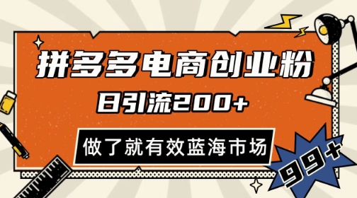 拼多多引流电商创业粉，日引200+，可矩阵放大，做了就有效【揭秘】-艾客创业网