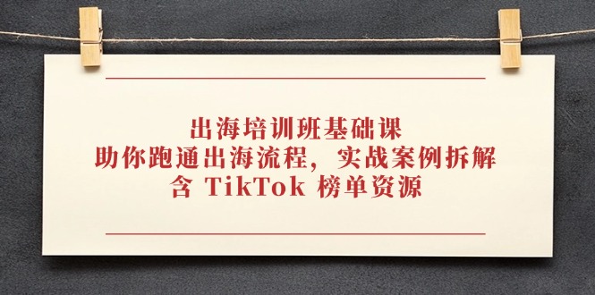 出海培训班基础课，助你跑通出海流程，实战案例拆解，含 TikTok 榜单资源-艾客创业网