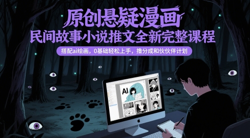 原创悬疑漫画民间故事小说推文全新完整课程， 搭配ai绘画，0基础轻松上手，撸分成和伙伴计划-艾客创业网